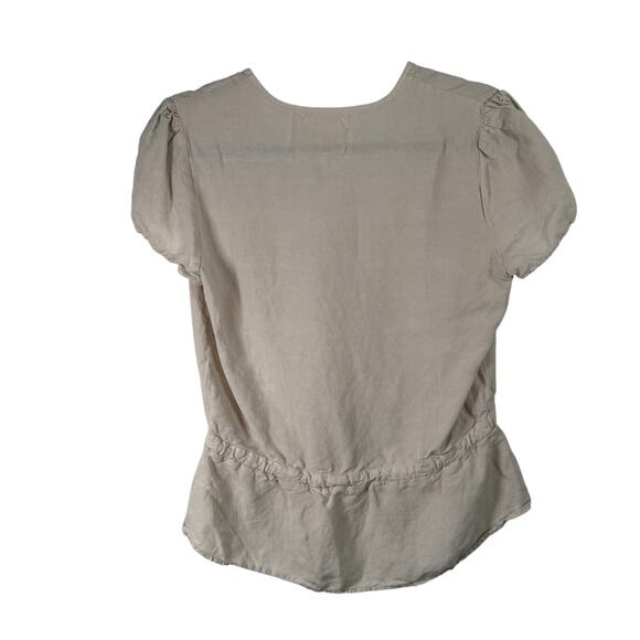Cloth & Stone Beige Linen Blend Wrap Top Coastal Lagenlook Beachy Womens Small - Picture 7 of 7